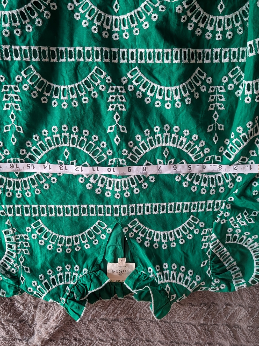 Umgee Green Patterned Ruffle Split-Neck Blouse - Picture 5 of 9